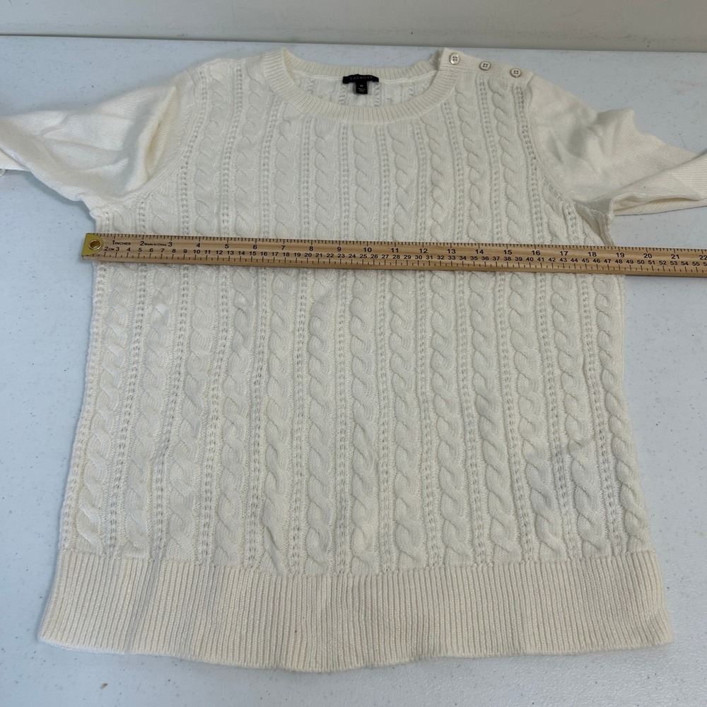 Talbots Ivory Cable Knit Sweater Womens Medium Cream Shoulder Button Long Sleeve - Picture 6 of 7